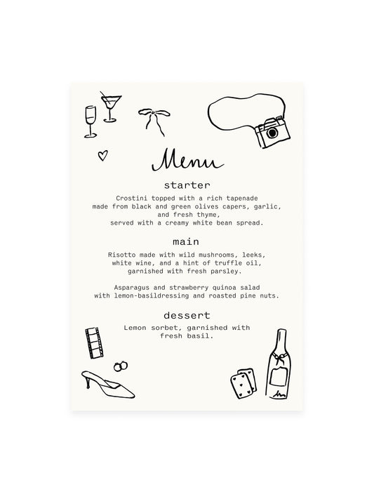 Personalized Wedding Menu 'Film' (Risography)